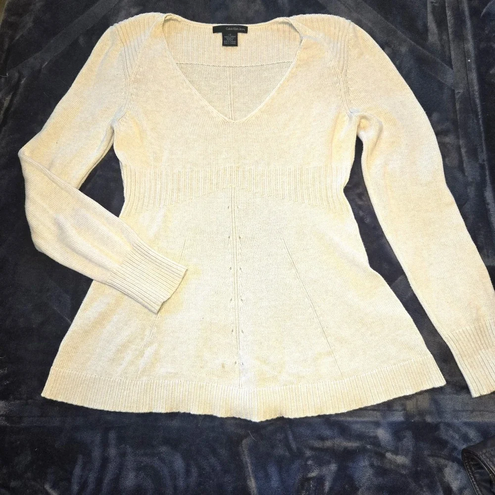 Calvin Klein Jeans‎ Tan V-Neck Sweater Women's Size Large